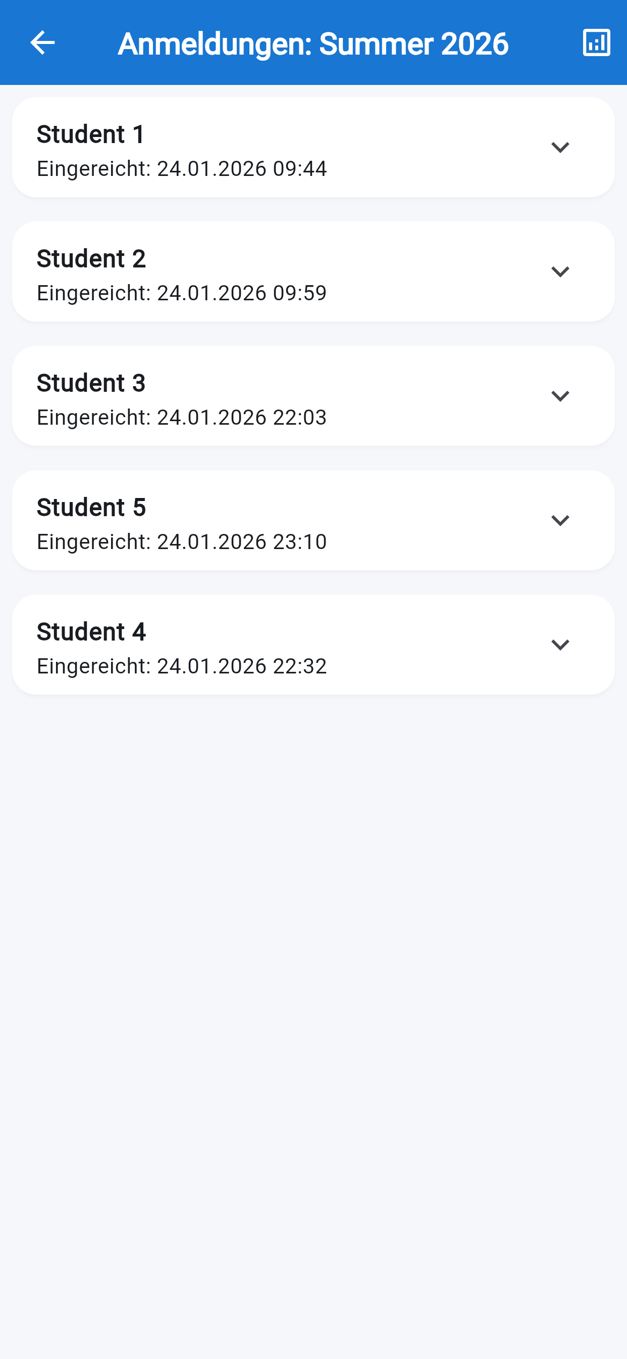 Schüleranmeldungen Saison